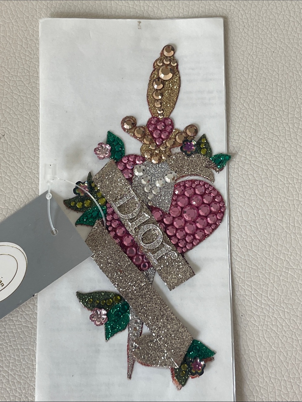 DIOR Pink Crystal Heart and Sword Embellished Reusable Tattoo